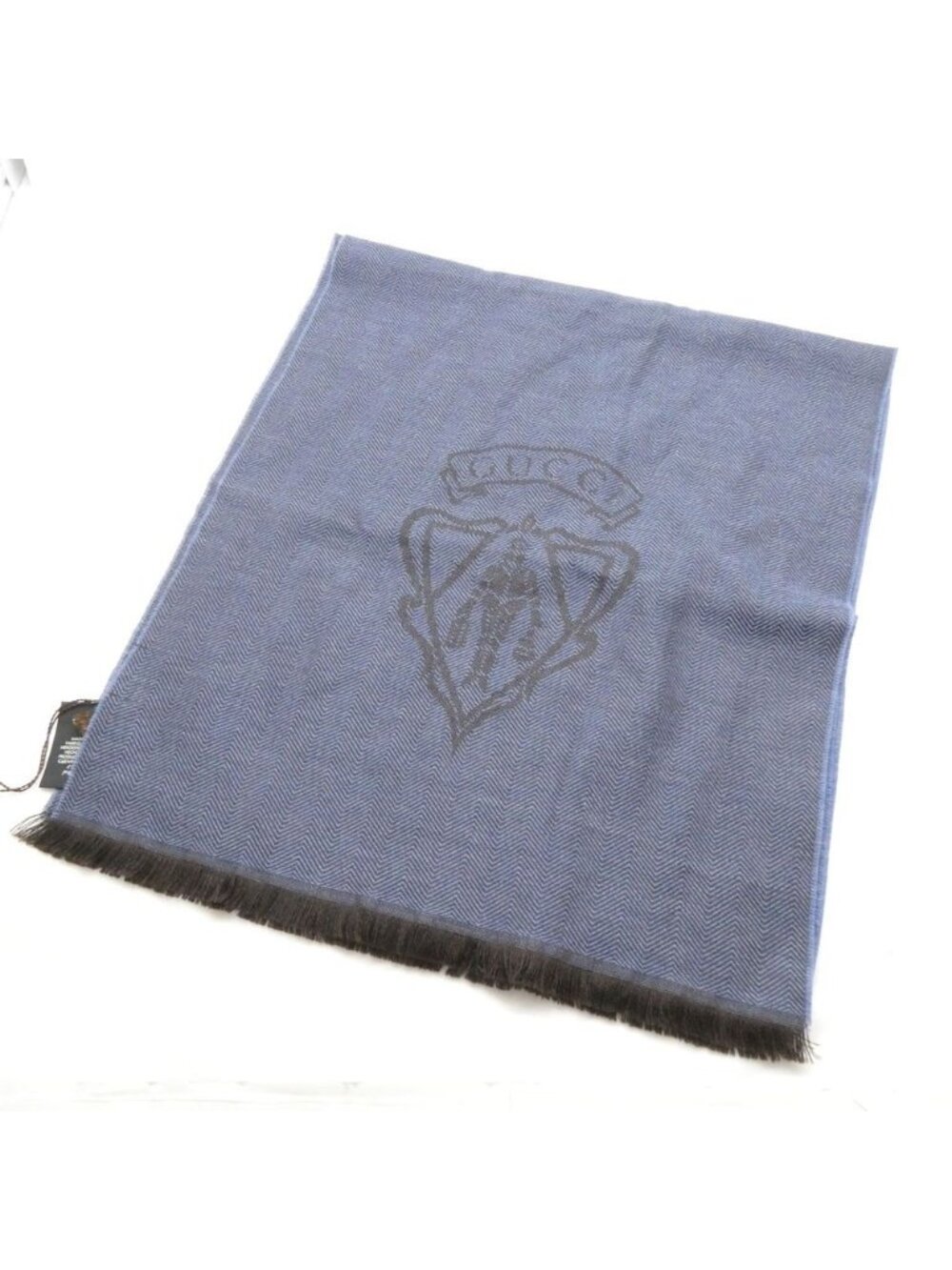 Gucci Shawl Wool 100% Scarf Fringe Herringbone